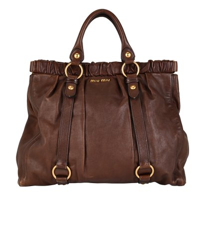 Gathered Tote, &pound;390, Handbags, Brown, Leather, Front view